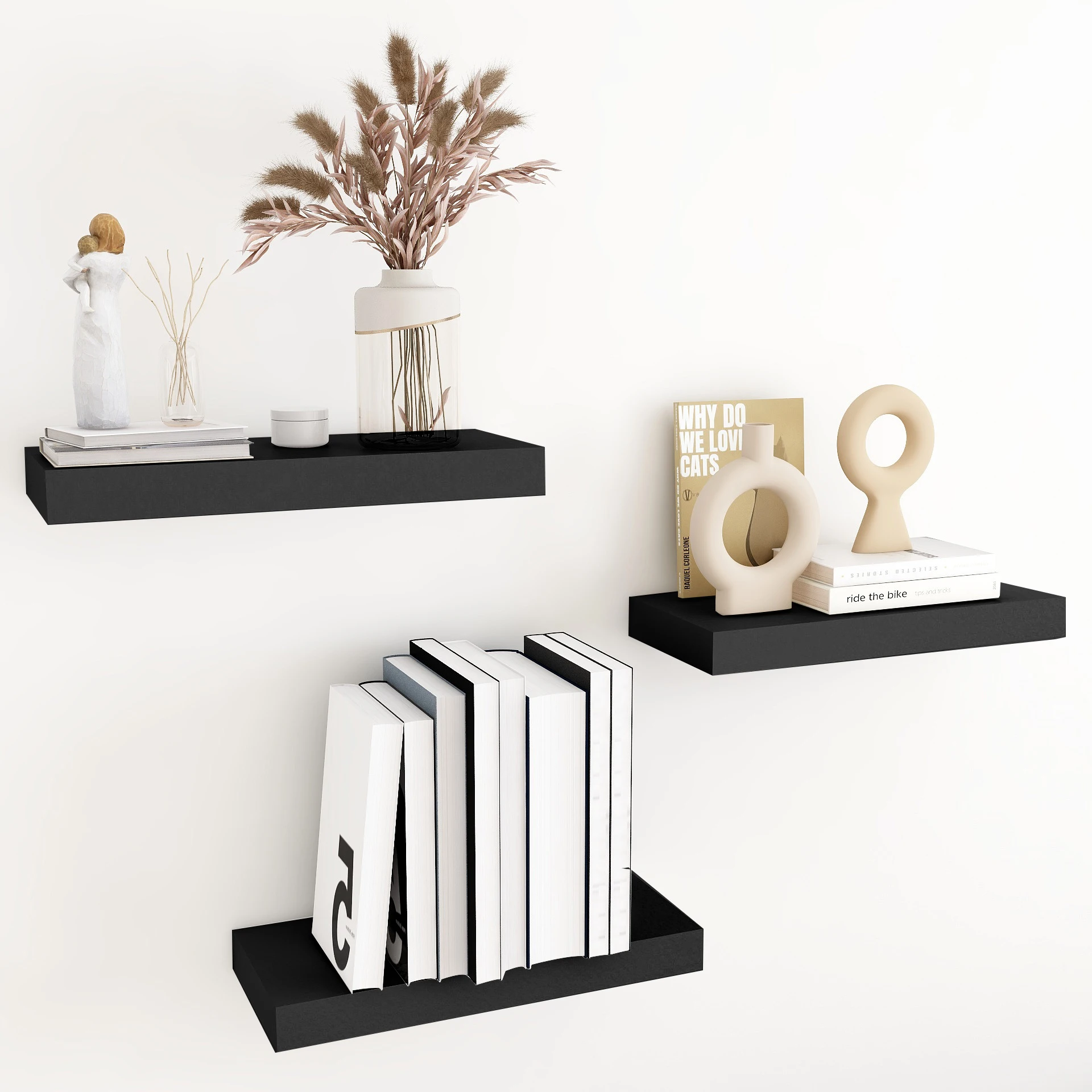 

Modern rectangular black handcrafted wall mount balcony float shelf living room shelf bedroom wall shelf Bathroom shelving