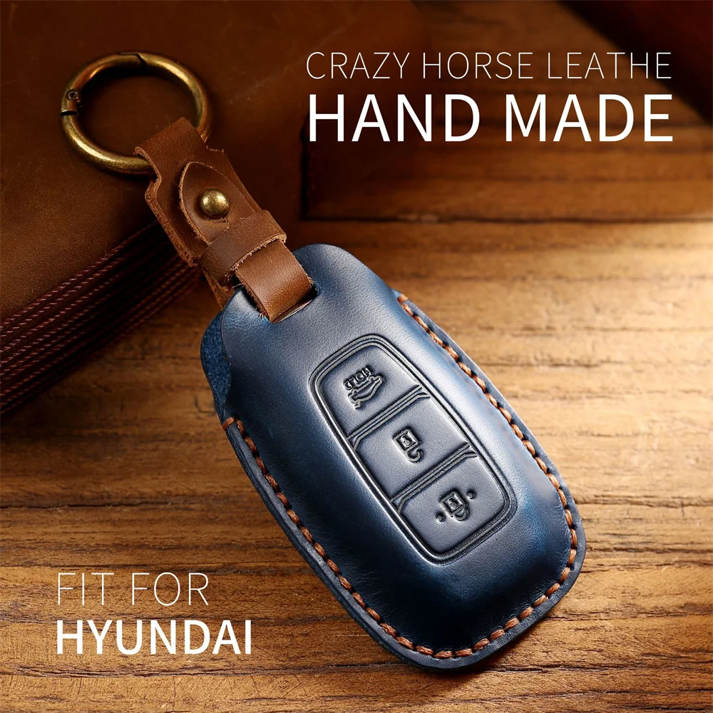 

Leather Car Remote Key Fob Cover key Case For Hyundai i30 Ix35 KONA Encino Solaris Azera Grandeur Ig Accent Santa Fe Palisade