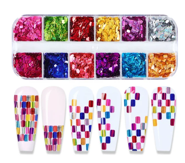 

Прямоугольный лак для ногтей с блестками, 12 Ячеек