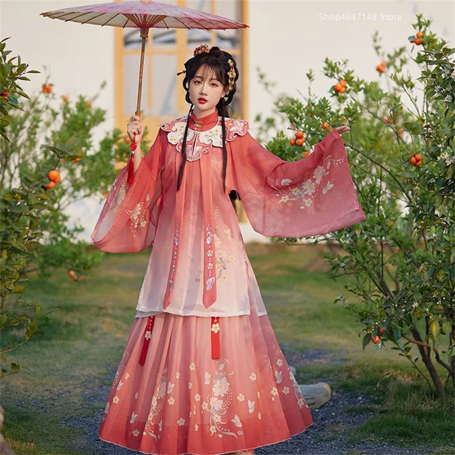Винтажное платье ханьфу в китайском стиле женский милый комплект с цветочной