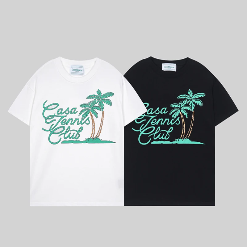

New Green Print Logo Casablanca Tennis Club Coconut Tree T-Shirt Men Women Streetwear Oversize Casual High Quality T Shirt