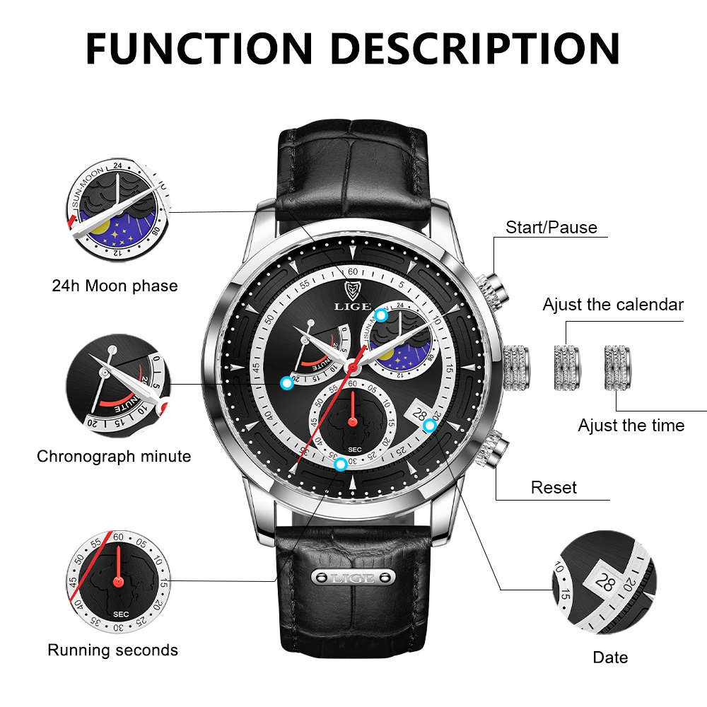 Часы LIGE мужские наручные кварцевые деловые повседневные брендовые Роскошные