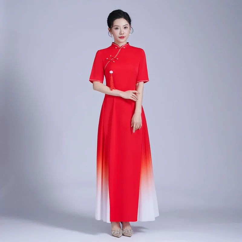 Женское традиционное Вьетнамское платье Aodai Cheongsam с воротником-стойкой винтажное
