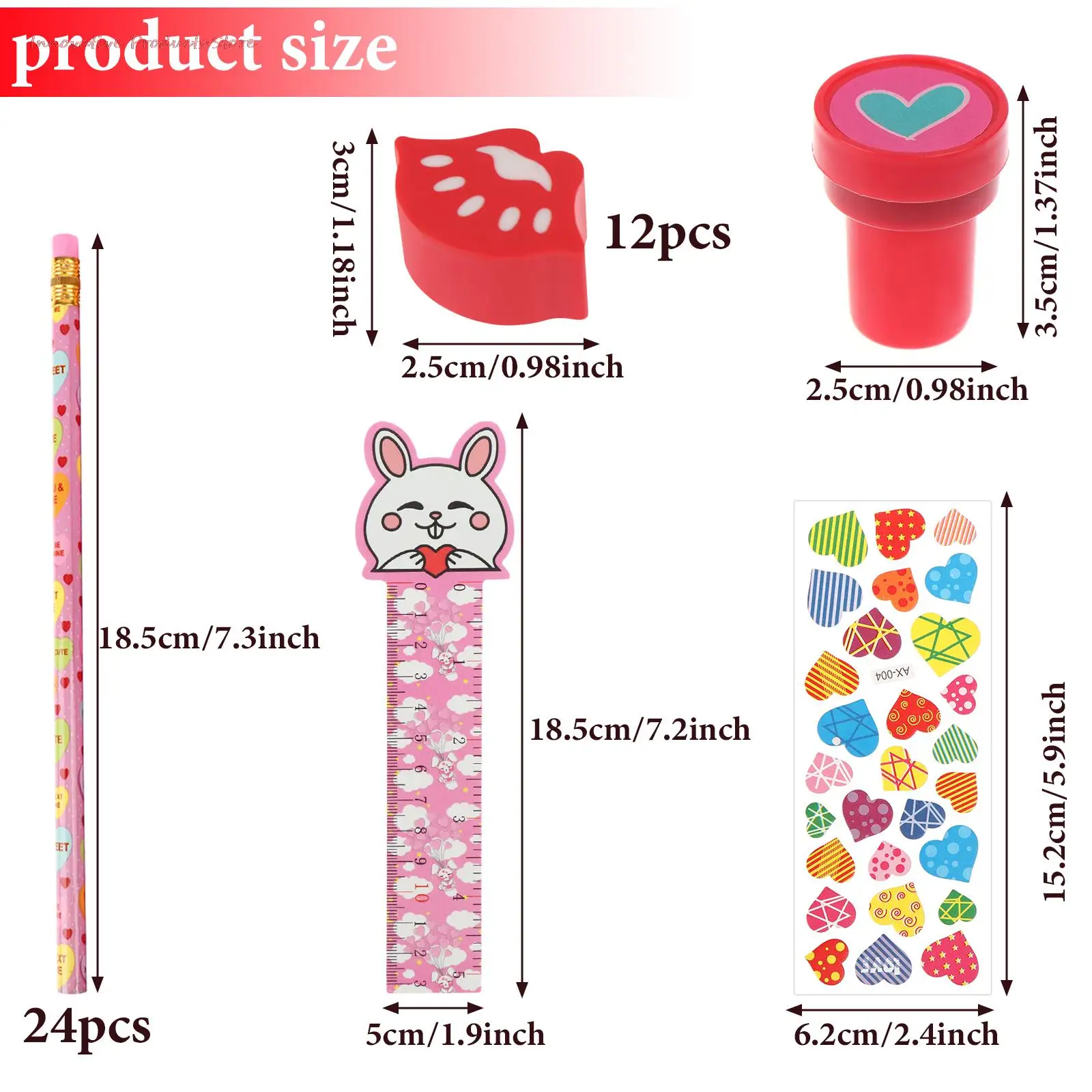 

Best Valentines Day Favor for Kids Stationary Bulk with Pencils,Eraser,Cute Ruler,Stampers and Stickers for Classroom Prizes