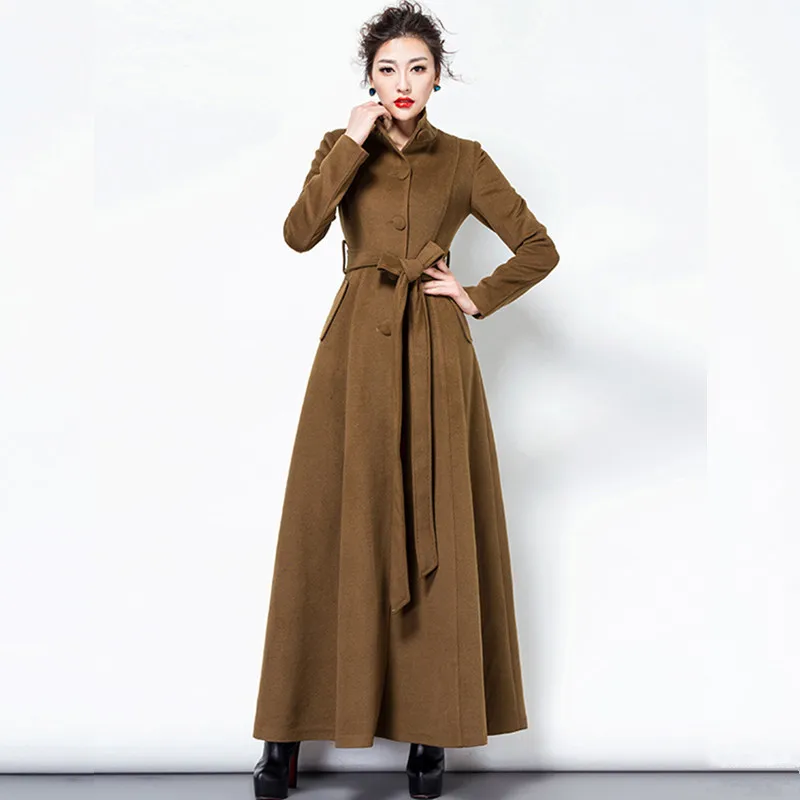 

Women Long Wool Coat Autumn Winter 2022 New Fashion Thicken Tops Turtleneck Adjustable Waist Sashes Long Woolen Outerwear Female