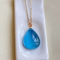 natural blue aquamarine water drop pendant 18k gold 22 517 6mm women fashion bead aquamarine blue rare 18k gold necklace aaaaa