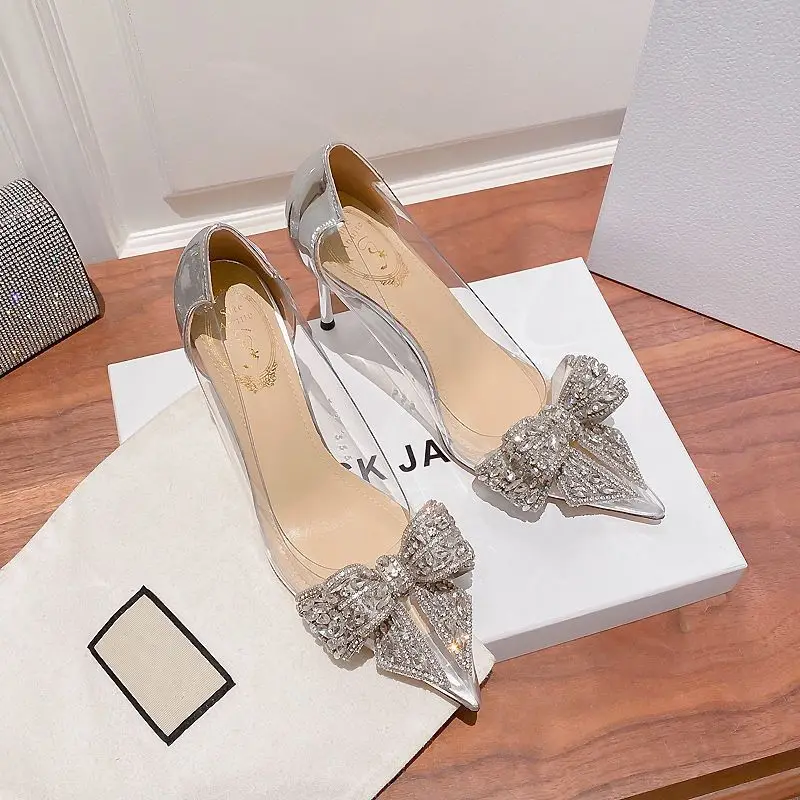 

Sexy High Heels Pointed Toe Party Wedding Shoes Stiletto Plus Size 34-39 Women Heels rhinestone pumps Bridal Shoes Women Pumps
