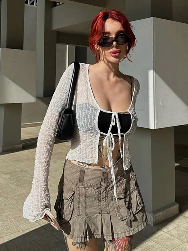 Готические сексуальные блузки на шнуровке в стиле гранж Y2k Fairycore футболки с