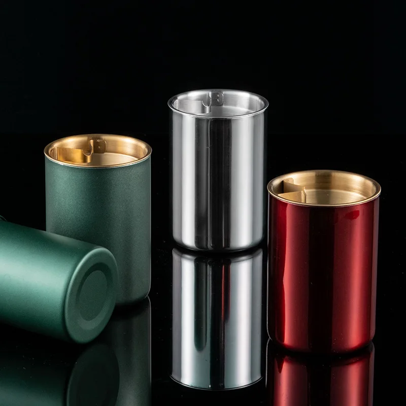 

Stainless Steel Ash Tray High-Edge Double-Layer Non-Running Gray Windproof Funnel Creative Car Ashtray Office Hotel Gift