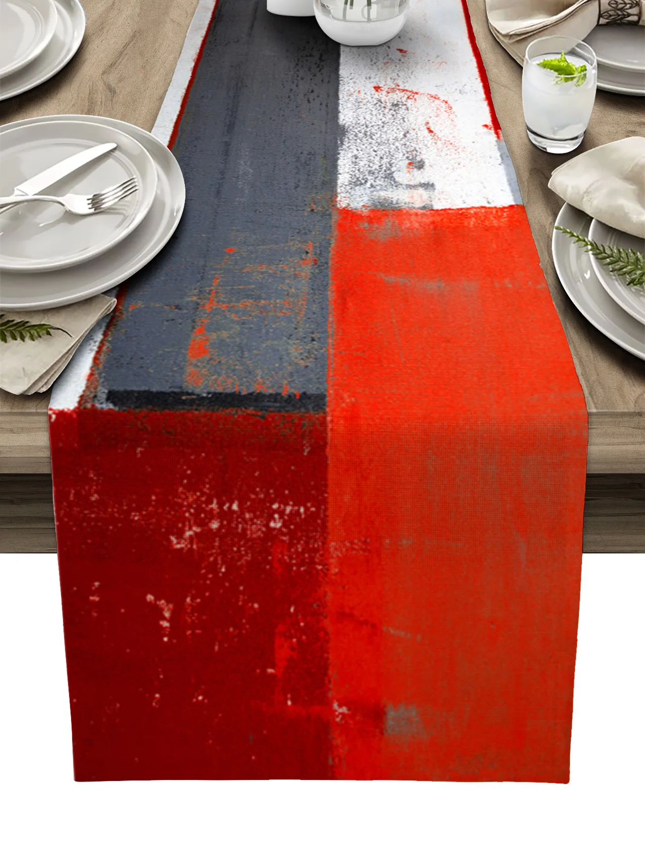 

Oil Painting Style Abstract Geometric Red Table Runner Wedding Party Dining Table Cover Cloth Placemat Napkin Home Kitchen Decor