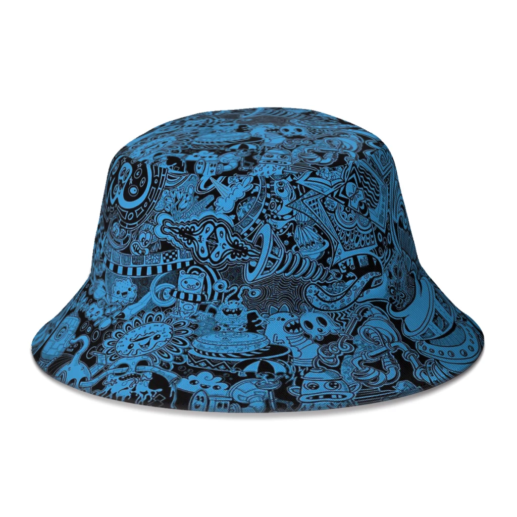

Black Blue Doodles Graffiti Cool Art Bucket Hat For Women Men Teenager Foldable Bob Fishing Hats Panama Cap Streetwear