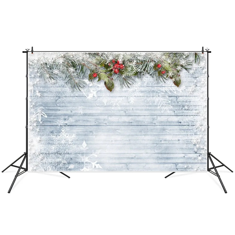 

Фон для фотосъемки с изображением рождественских снежинок сосны падуба листьев деревянных досок доски фотофоны на заказ