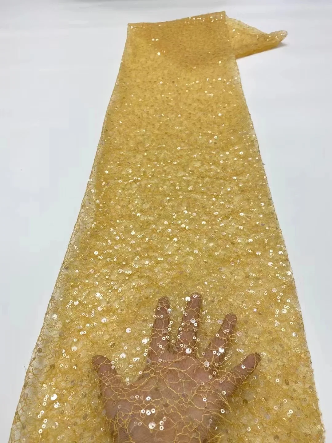 

Gold African Sequins Lace Fabric 2022 French Tulle Lace Embroisery with Sequins for High Quality Wedding Dress Party