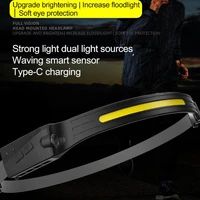 2pcs wave induction cob headlight outdoor riding usb charging night running light led glare silicone headlight
