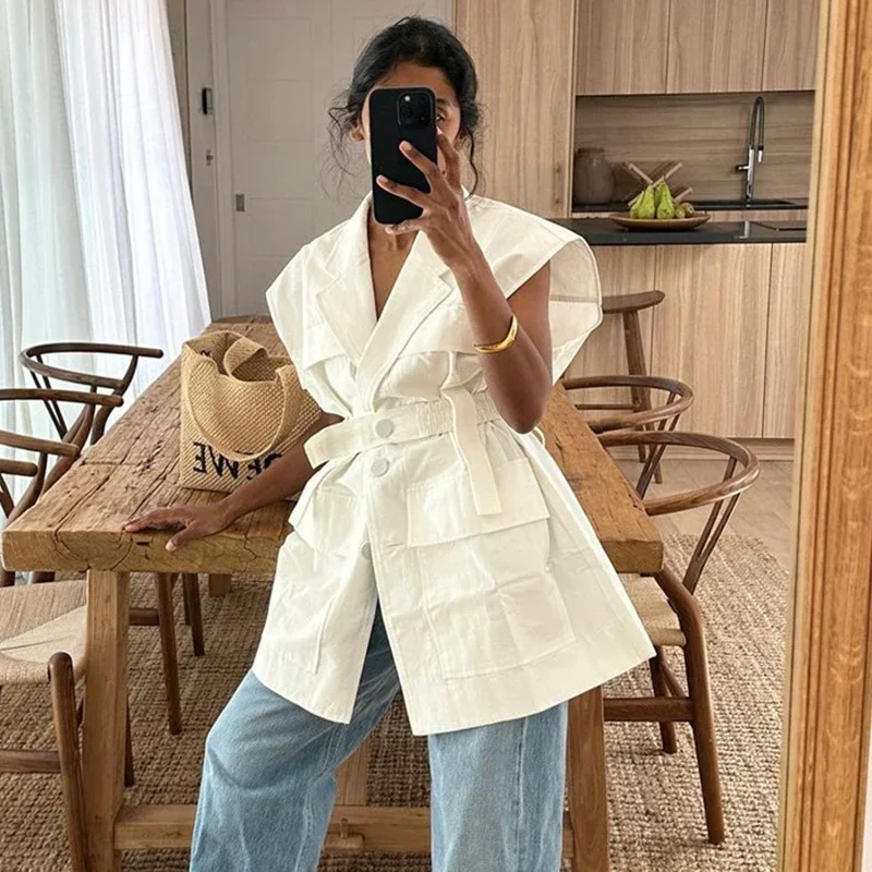 Женская рубашка без рукавов BWQ свободный однотонный кардиган с множеством