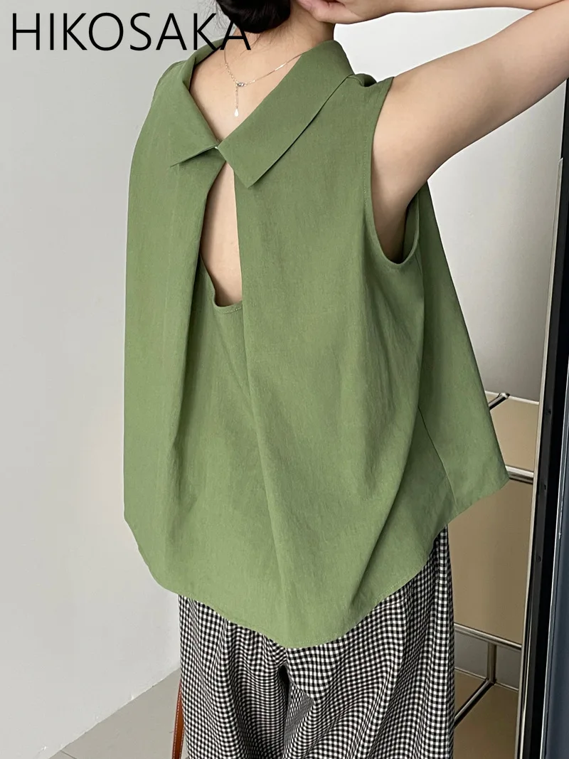 Корейская шикарная блузка с отложным воротником сзади женская однотонная