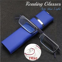 anti blue light reading glasses tr90 metal half frame men prescription eyeglasses male eyewear with case diopter 1 0 to 6 0