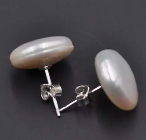 

pearl studs earring s925 13-14mm coin flat freshwater