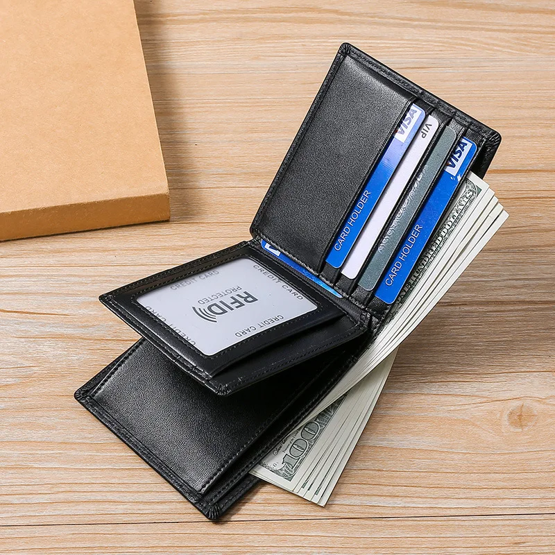 Genuine Leather Men's Wallet tri-Fold Short Coin Purses Rfid Anti-Theft Money Credit Card Holder Purses Money Bag Purse Holder