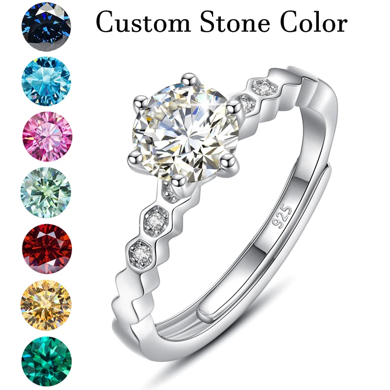 

Kirin Palace 1ct Moissanite Diamonds Ring 925 Silver Adjustable Ring Wedding Engagement for Women Fine Jewelry