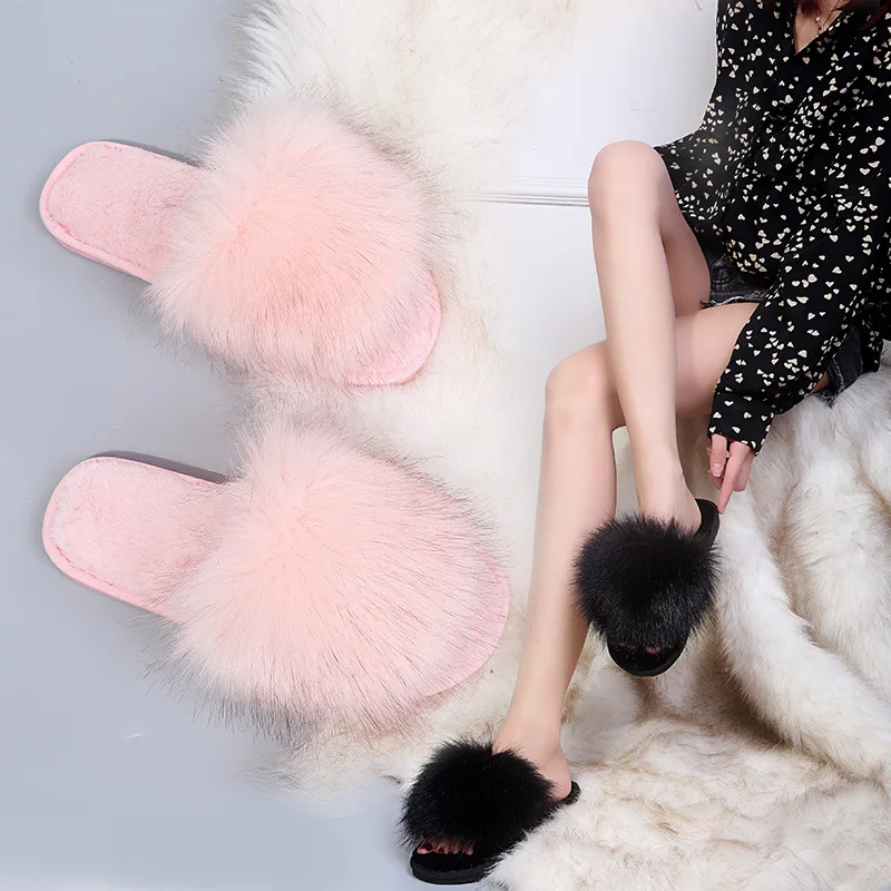 

Solid Color Fashion Casual Soft Warm Fluffy Slippers Women's Winter Home Indoor Floor Drag Flat Warm Open Toe Plush Slippers