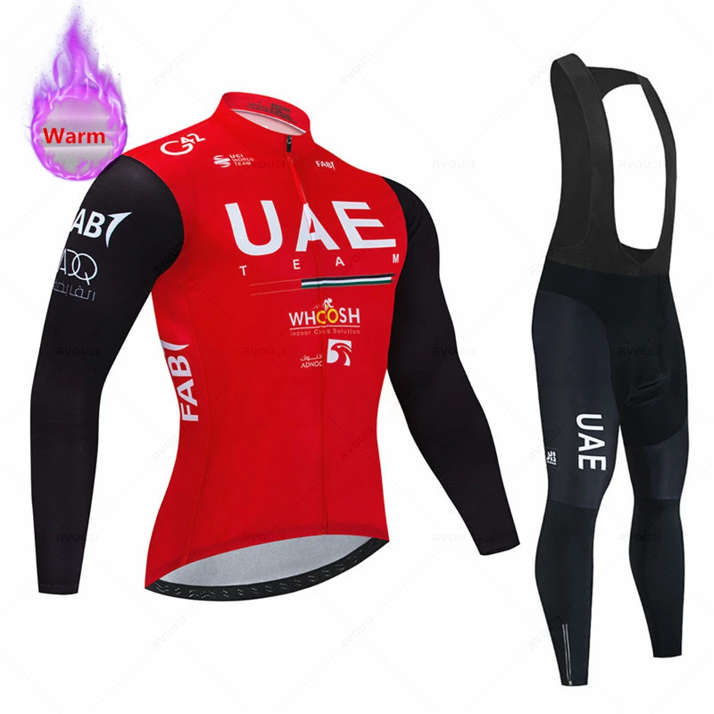 

2023, зимний велосипедный комплект команды ОАЭ, теплая флисовая велосипедная одежда, Джерси с длинным рукавом, одежда для шоссейного велосипеда, одежда для велоспорта, униформа для горного велосипеда