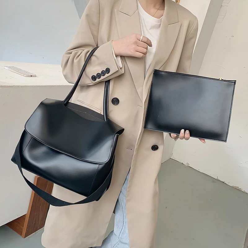 

Роскошная мягкая кожаная сумка для женщин, модный дизайнерский мессенджер на плечо для женщин, однотонная вместительная дамская сумочка, 2 ...