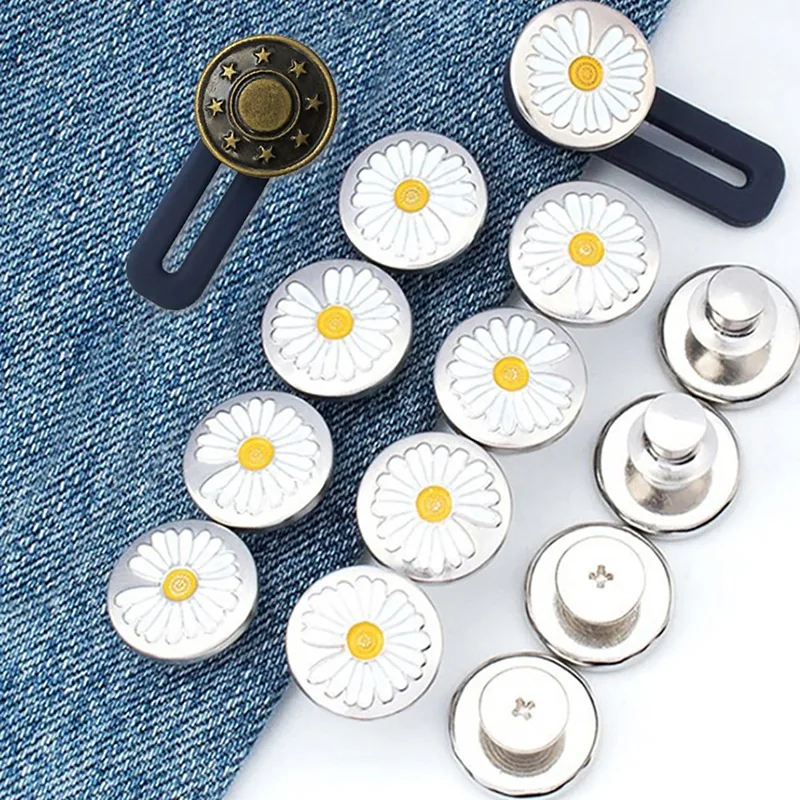

Button Extender for Pants Jeans Daisy Magic Free Sewing Adjustable Retractable Button Waist Extenders Waistband Expander Buckle