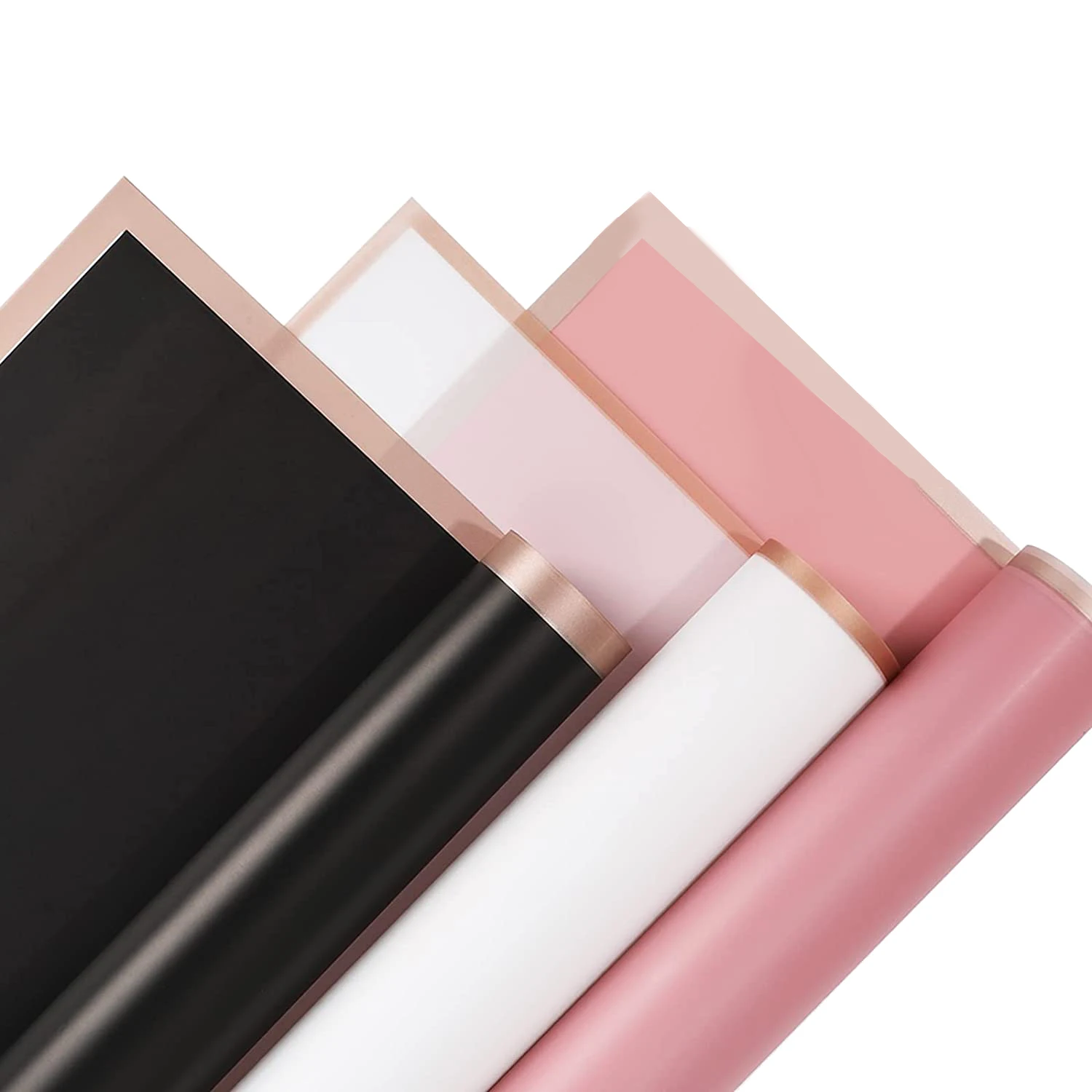 

60 Floral Wrapping Paper Pink Black White Waterproof Flower Bouquet Wrapping Paper with Gold Border