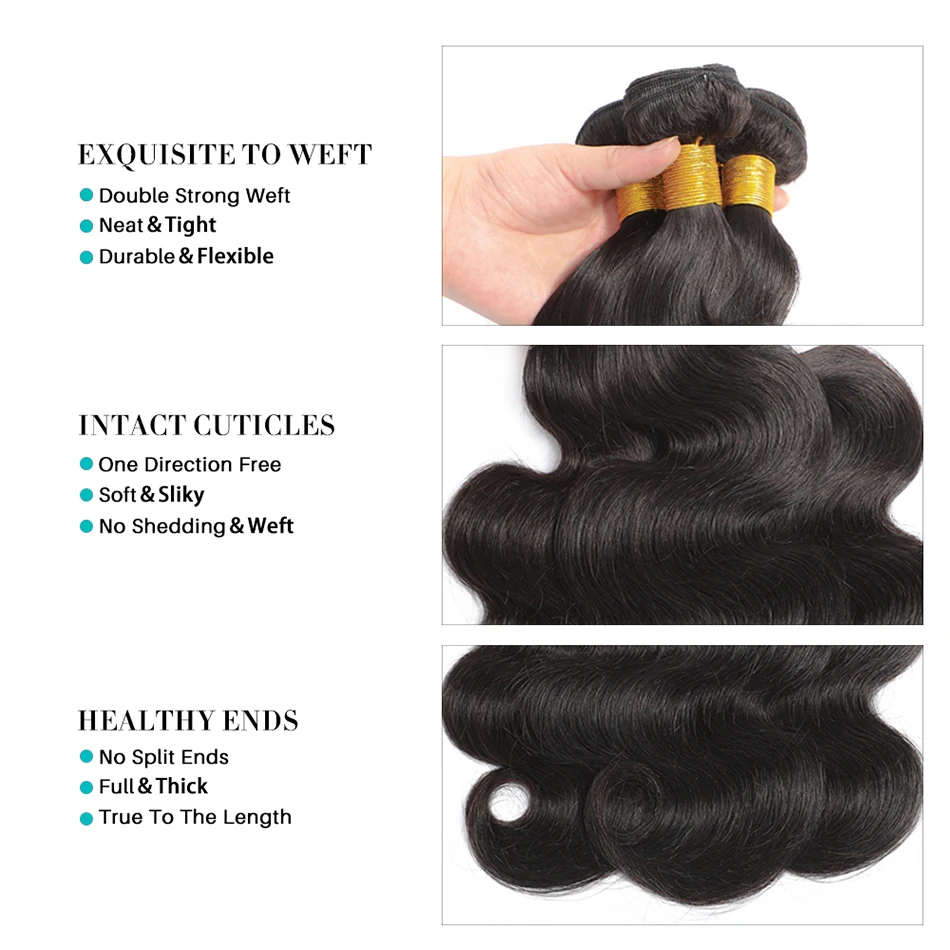 3 Bundles with Closure Body Wave  Natural Body Wave Human Hair Bundles with Closure 10A 100% Unprocessed Brazilian Virgin Hair