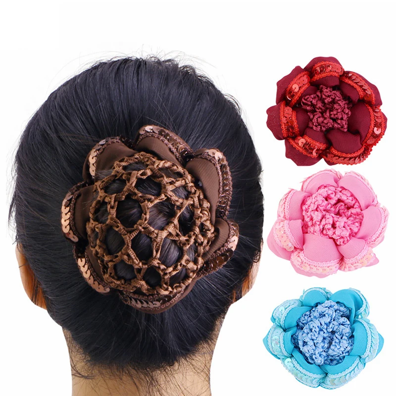 

Women Girls Handmade Crochet Solid Color Mesh Elastic Hair Nets Ballet Dancing Net Hair Bun Covers For Ladies Hair Accessories