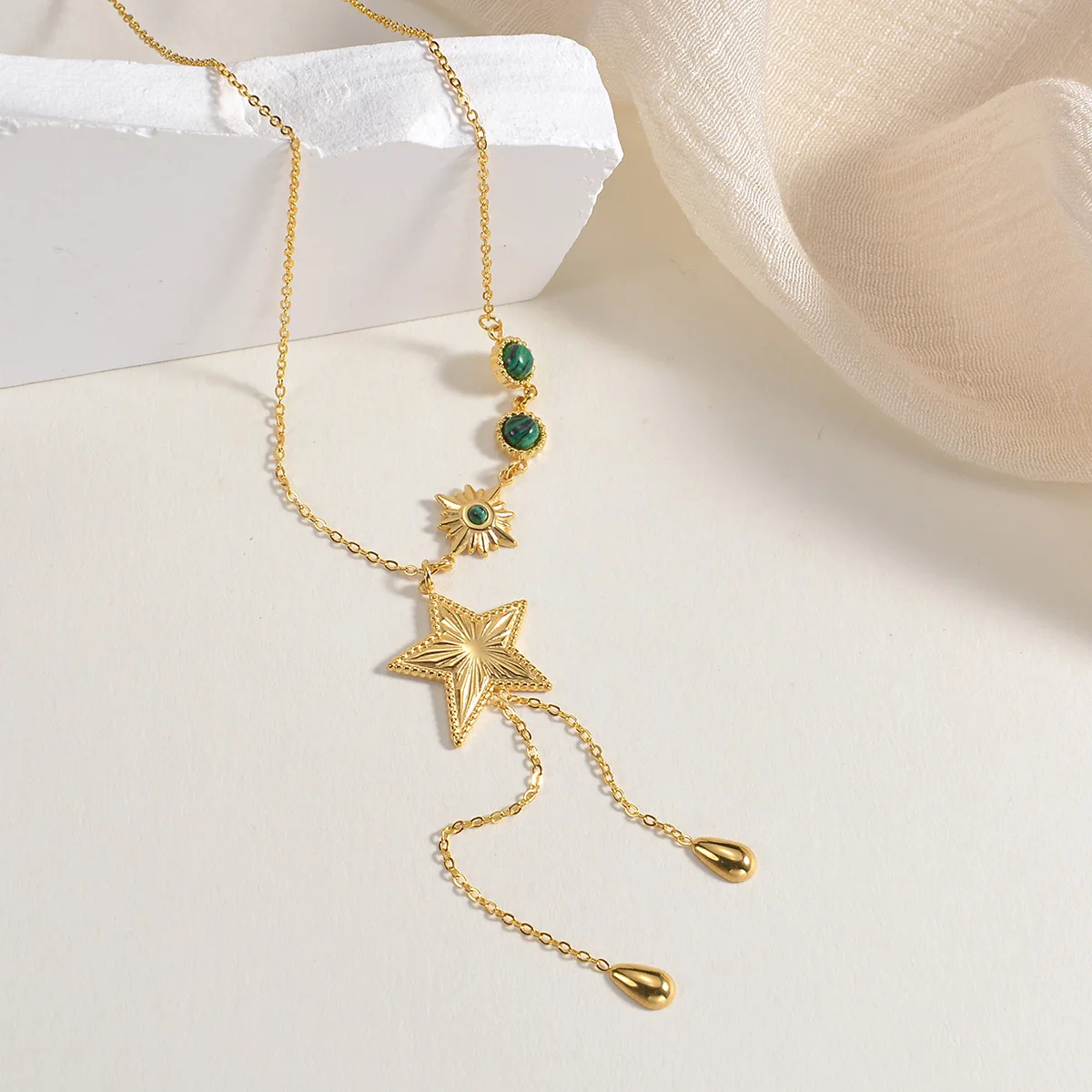 Gold Color Plated Women Stainless Steel Necklace Star Pendant Turquoise New Arrival Unique Girl Jewelry