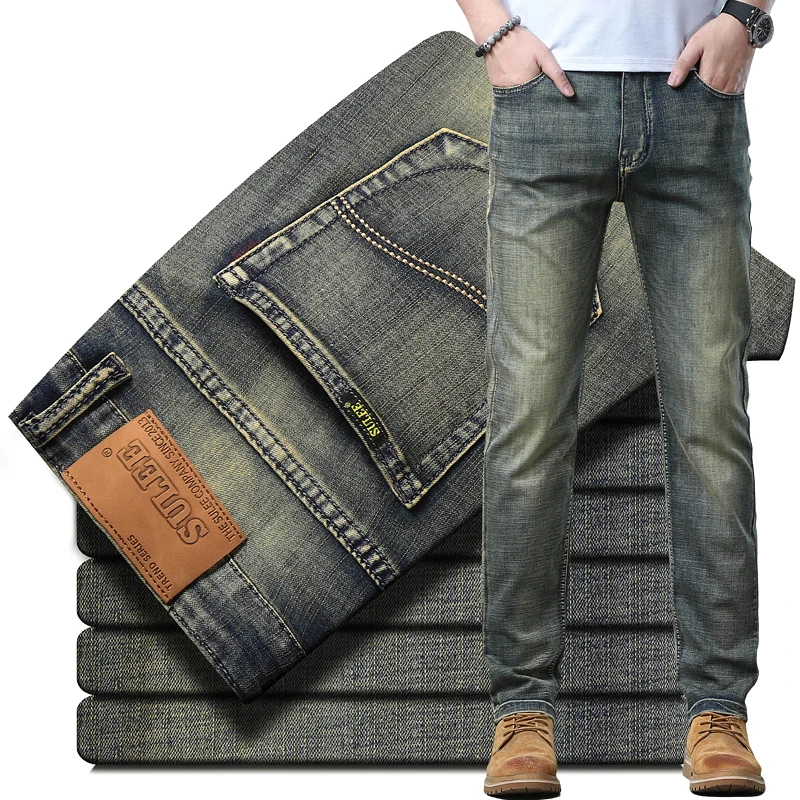 

2023 тонкие фирменные зауженные джинсы SULEE с логотипом на весну и лето, повседневные эластичные джинсовые брюки, мужские брюки, Роскошная Одежда