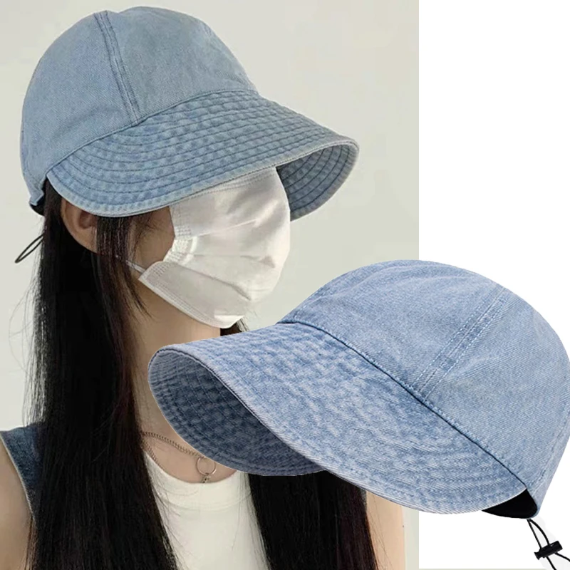 

Summer Sun Hat Foldable Wide Brim Women Bucket Hat Girl Lady UV Protection Adjustable Outdoor Beach Panama Caps Ponytail Cap