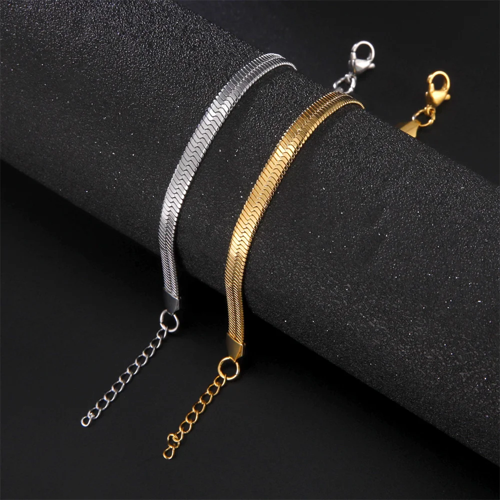 Simple Blade Chain Anklets Stainless Steel Snake Bone Leg Chains for Women Gold Color Bracelet on The Ankle Fashion Beach Jewelr