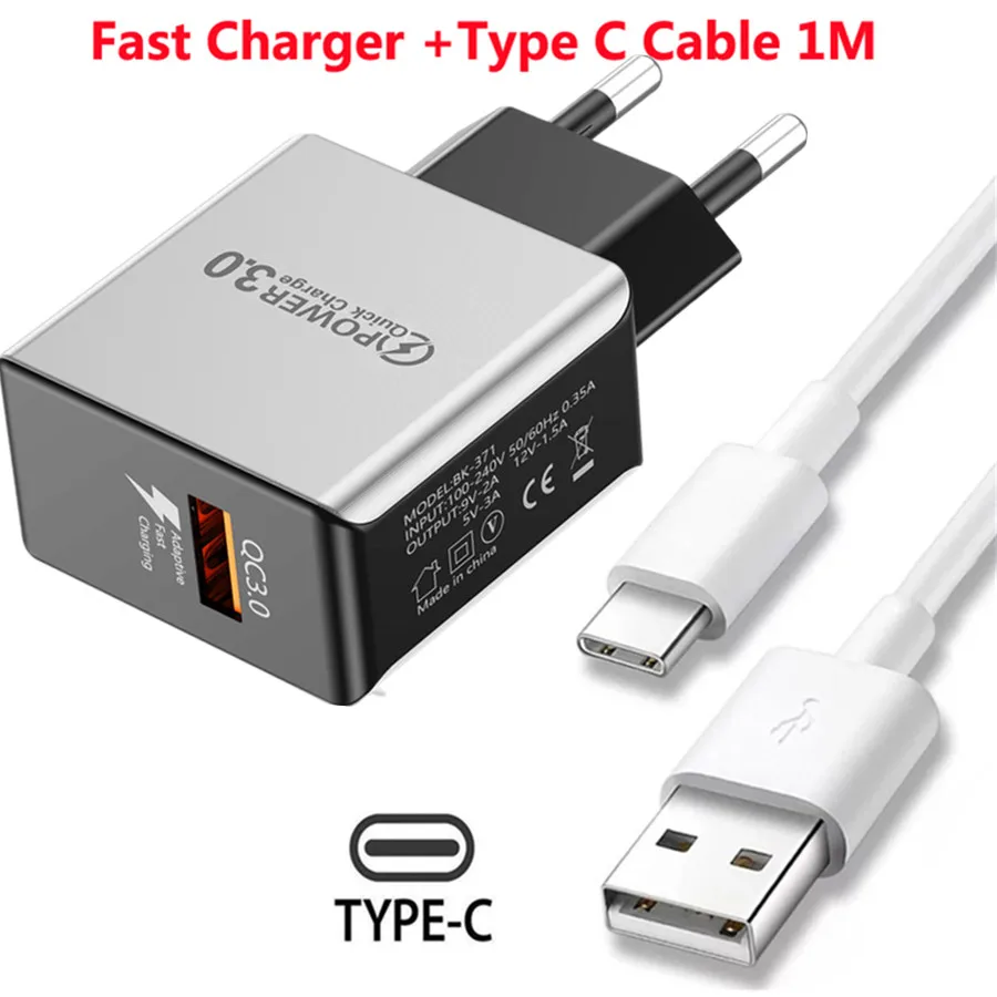 

3A Quick Charge 3.0 USB Charger Wall Mobile Phone Charger Adapter for iPhone Fast Charging for Samsung Xiaomi Type c Cable
