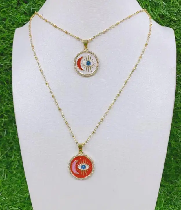 

1 шт., эмалевые Подвески в виде круглых лунных глаз для женщин, кристалл, золото, микро-ПАВЕ, чокеры, ожерелье, кубический цирконий, женская би...