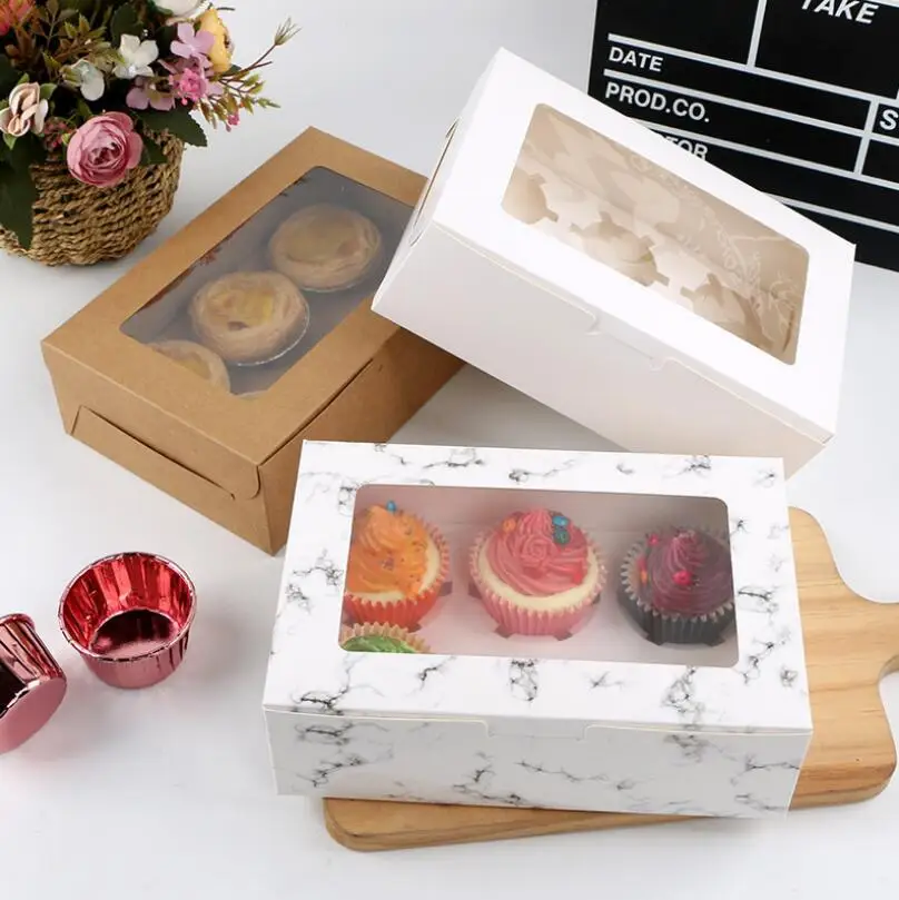 

Cake Egg Tart Packing Box 2pcs One Set Cupcake Packing Box Kraft Paper Muffin Cake Box with Inner Tray