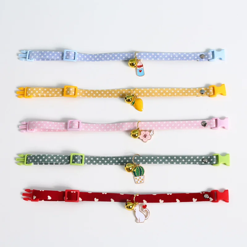 

1PCS Adjustable Cat Collar with Bell for dog Candy Color Fruit Pendant Cute Safety Buckle Necklace Nylon Collar Gato Mascotas