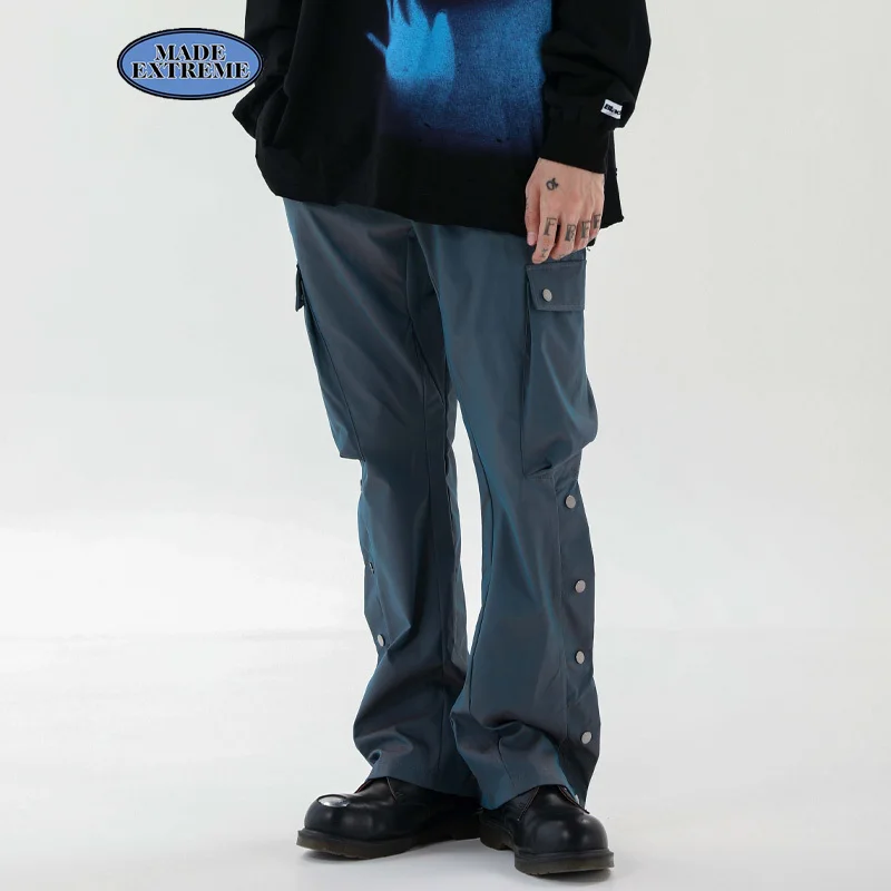 

Брюки-карго мужские с боковыми кнопками, повседневные брюки-клеш, Джоггеры в стиле Хай-стрит, тренировочные штаны в стиле хип-хоп, уличная од...