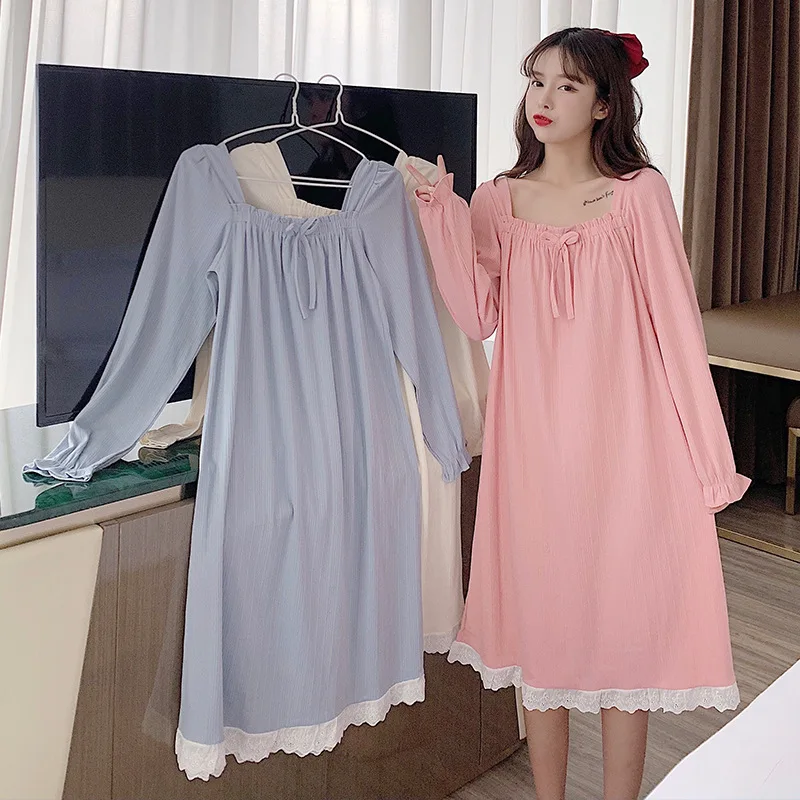 Autumn and Winter New Women's Nightdress Long-sleeved Sweet and Cute Home Service Sexy Nightwear Sleep Tops Sleepwear Women