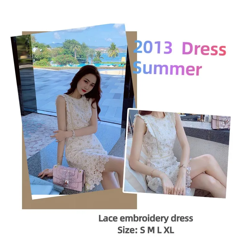 

Egood New Fashion Summer Short Dress Lace Embroidery Robe Ladies Sleeveless Temperament Slim O Neck Women Dresses Sexy Vestidos