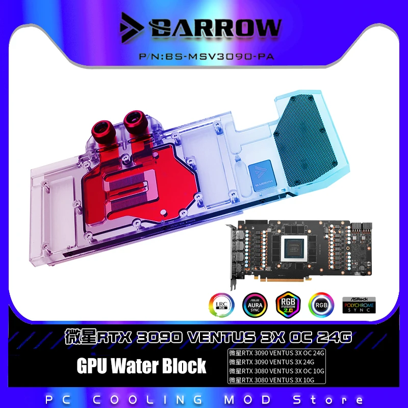 

Barrow GPU Water Block For MSI RTX 3080/3090 VENTUS 3X OC Video Card, Watercooler/Radiator 5V ARGB MB SYNC, BS-MSV3090-PA