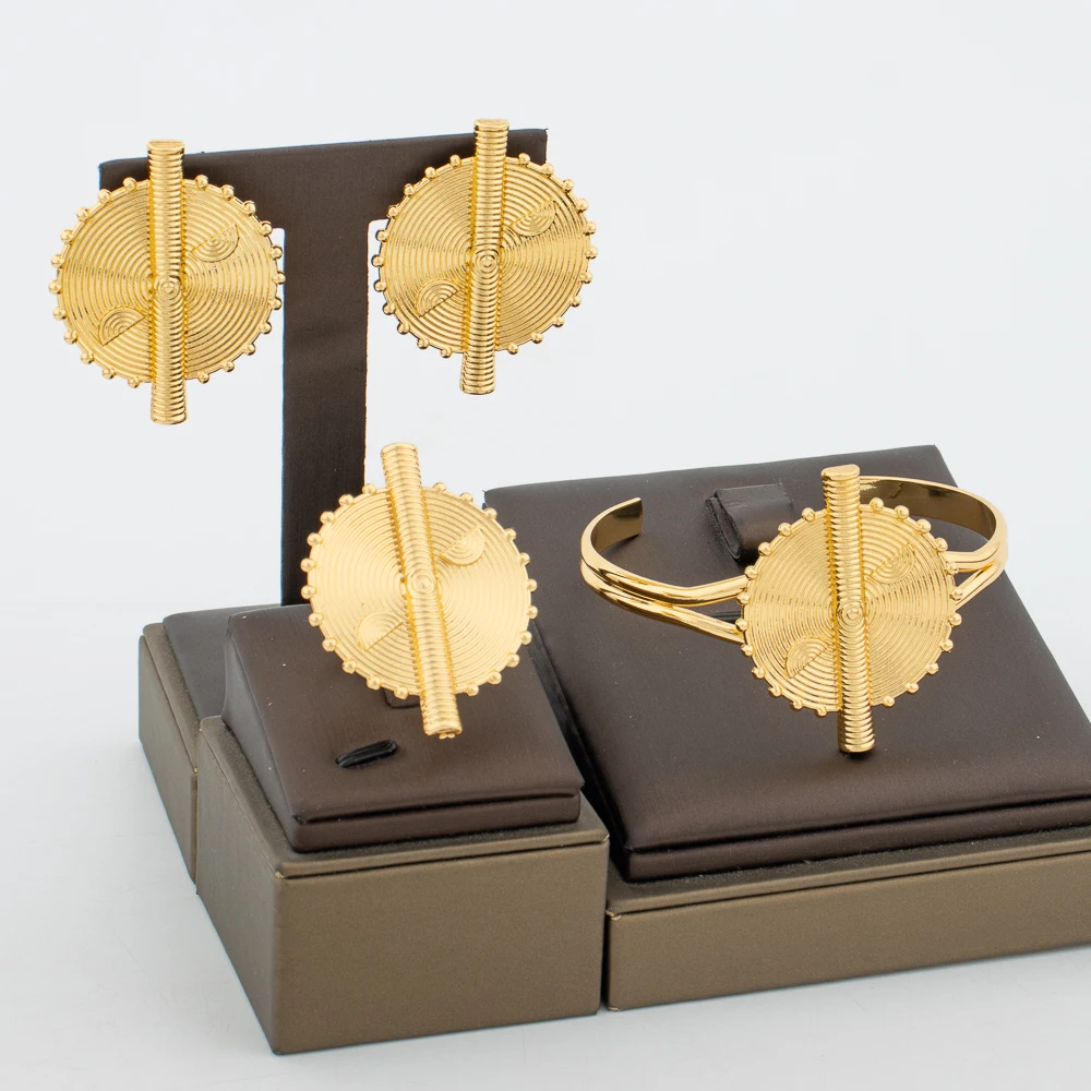 Ювелирные наборы из Дубая золотого цвета для женщин изысканный дизайн серьги