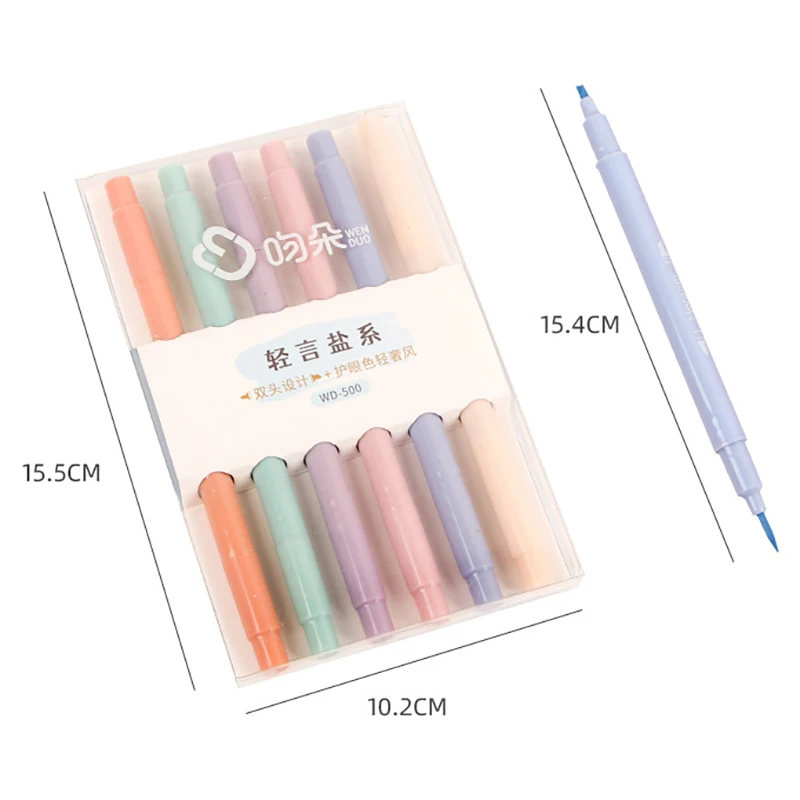 

6PCS Cute Candy Color Double Head Highlighter Pens Kawaii Highlighter Set Manga Pen Markers Midliner Pastel Student Stationery