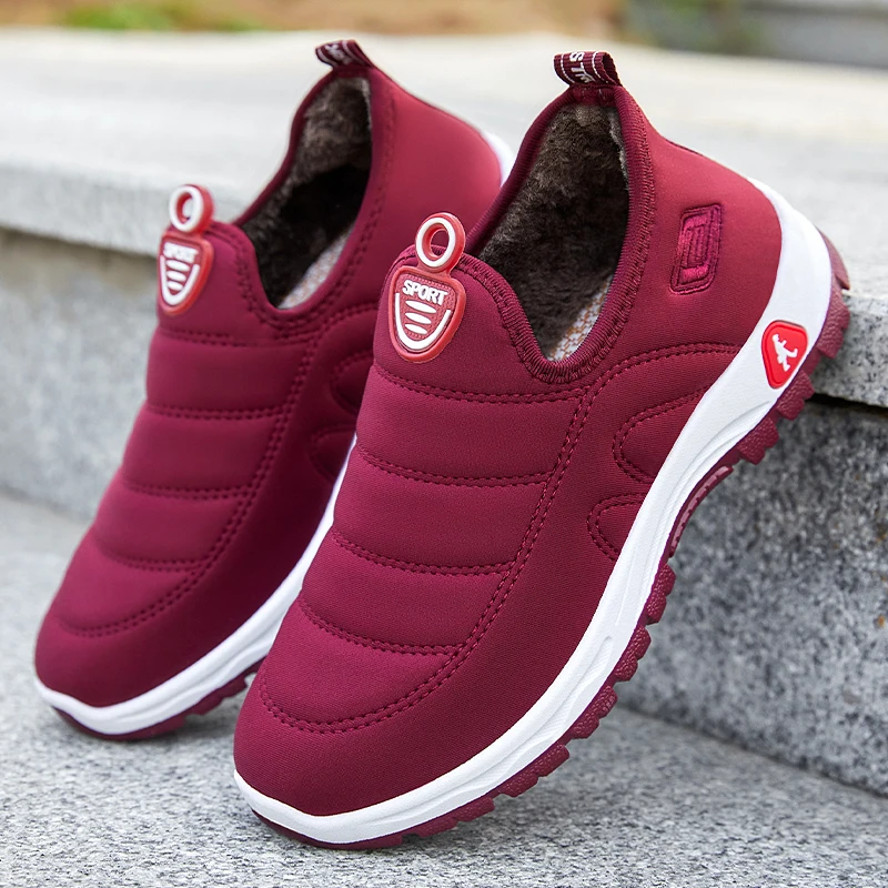 STRONGSHEN Women Snow Shoes Warm Plush Fur Ankle Boots Winter Female Slip On Flat Casual Fashion Shoes Waterproof Women Footwear