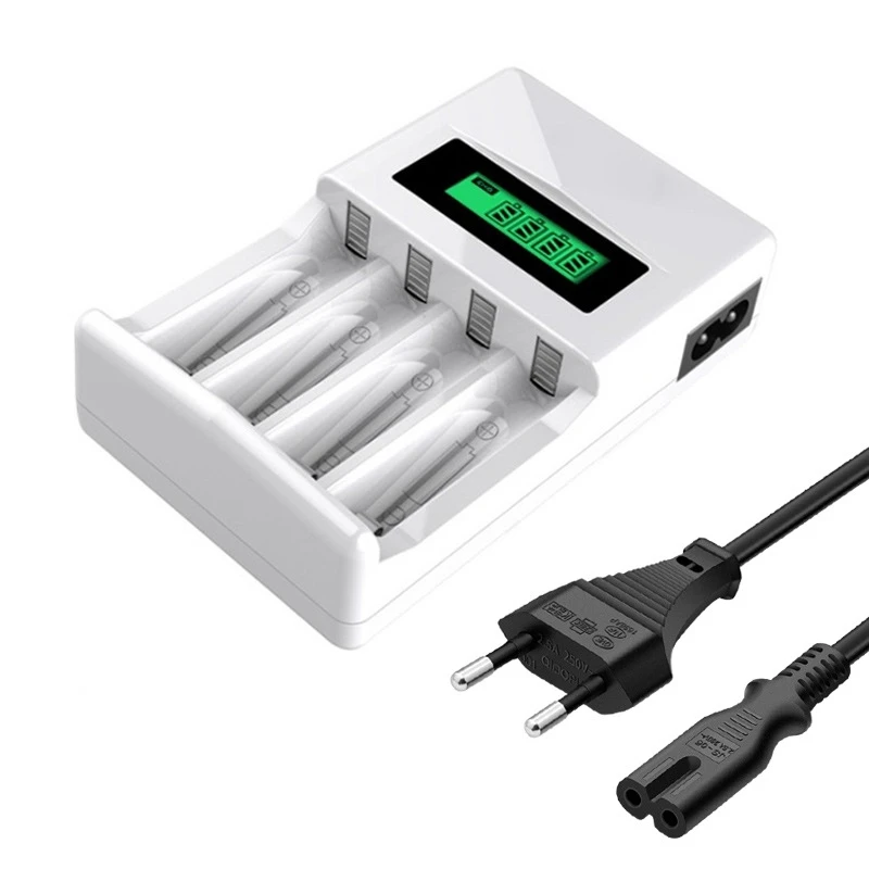 

4 Slots Power Bank Battery Charger US/EU/UK Plug For AAA/AA Ni-MH/Ni-Cd Rechargeable Batteries With Charging Cable
