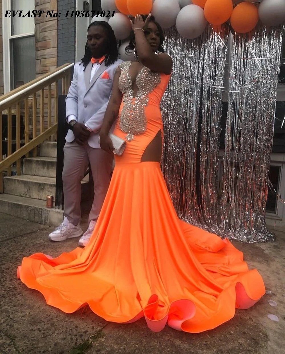 EVLAST блестящее оранжевое шифоновое длинное платье-Русалка для выпускного вечера