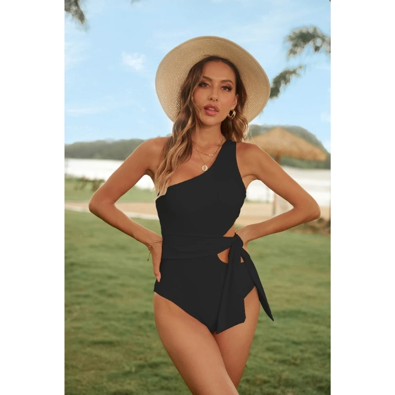 

Женский цельный купальный костюм, сексуальный купальный костюм с вырезами, купальник, однотонный купальник на одно плечо