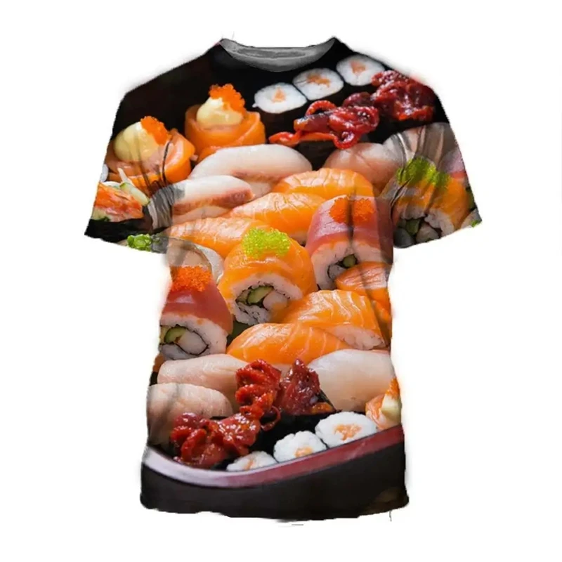 Food Sushi 3d Printed T-shirt For Men Harajuku Round Neck Short Sleeves Tee Shirt Street Summer Leisure Clothing Trend Tees Top